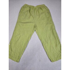 Habitat High Rise Pull On Linen Pants S Lime Green Elastic Waist Crop Capri